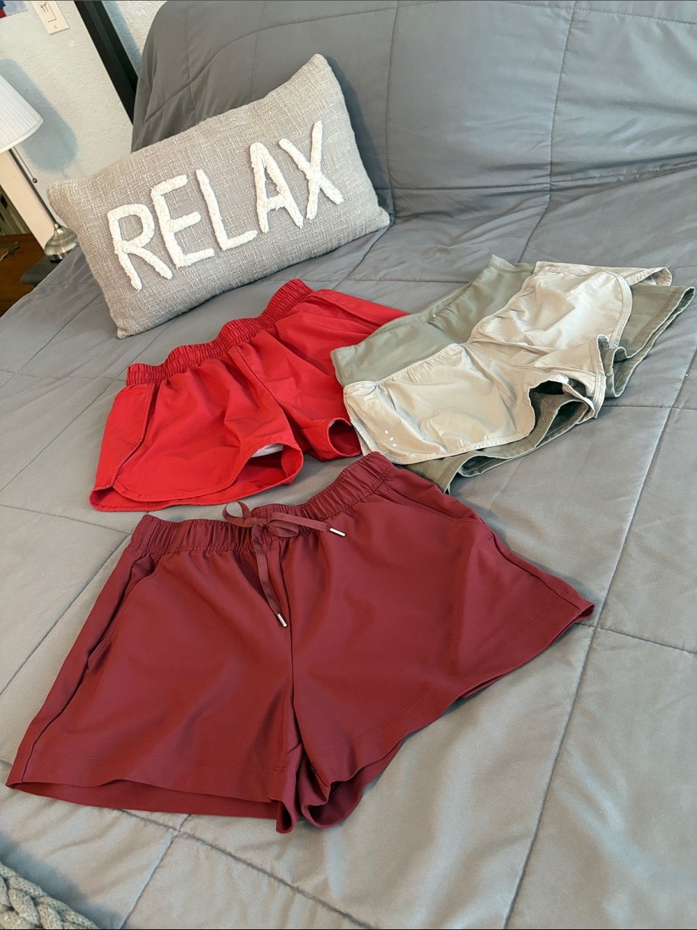Women’s Active Pull-On Shorts in Red Burgundy Gray Lined XS S Running Pocket